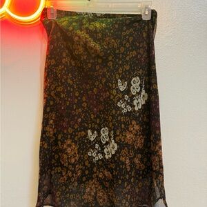 Floral Sheer Midi Skirt - Brown/Black